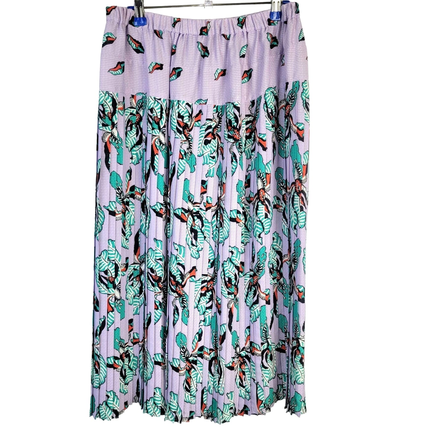 Vintage 80s Pleated Midi Skirt Women Large Purple Orchid Floral