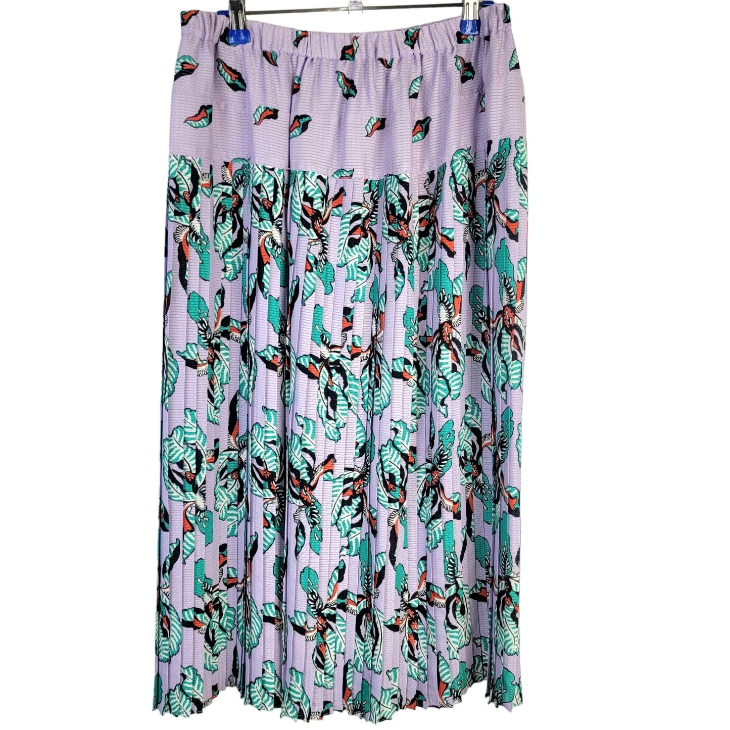 Vintage 80s Pleated Midi Skirt Women Large Purple Orchid Floral