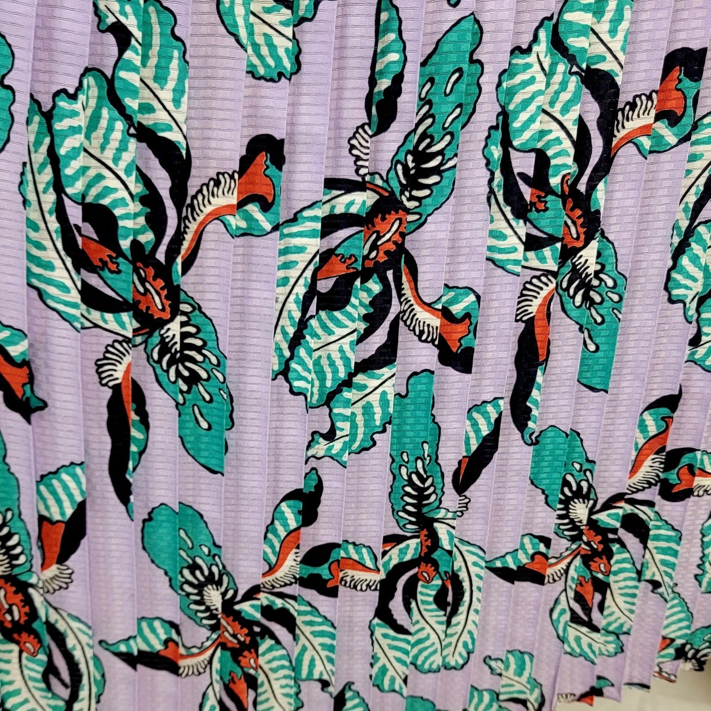Vintage 80s Pleated Midi Skirt Women Large Purple Orchid Floral