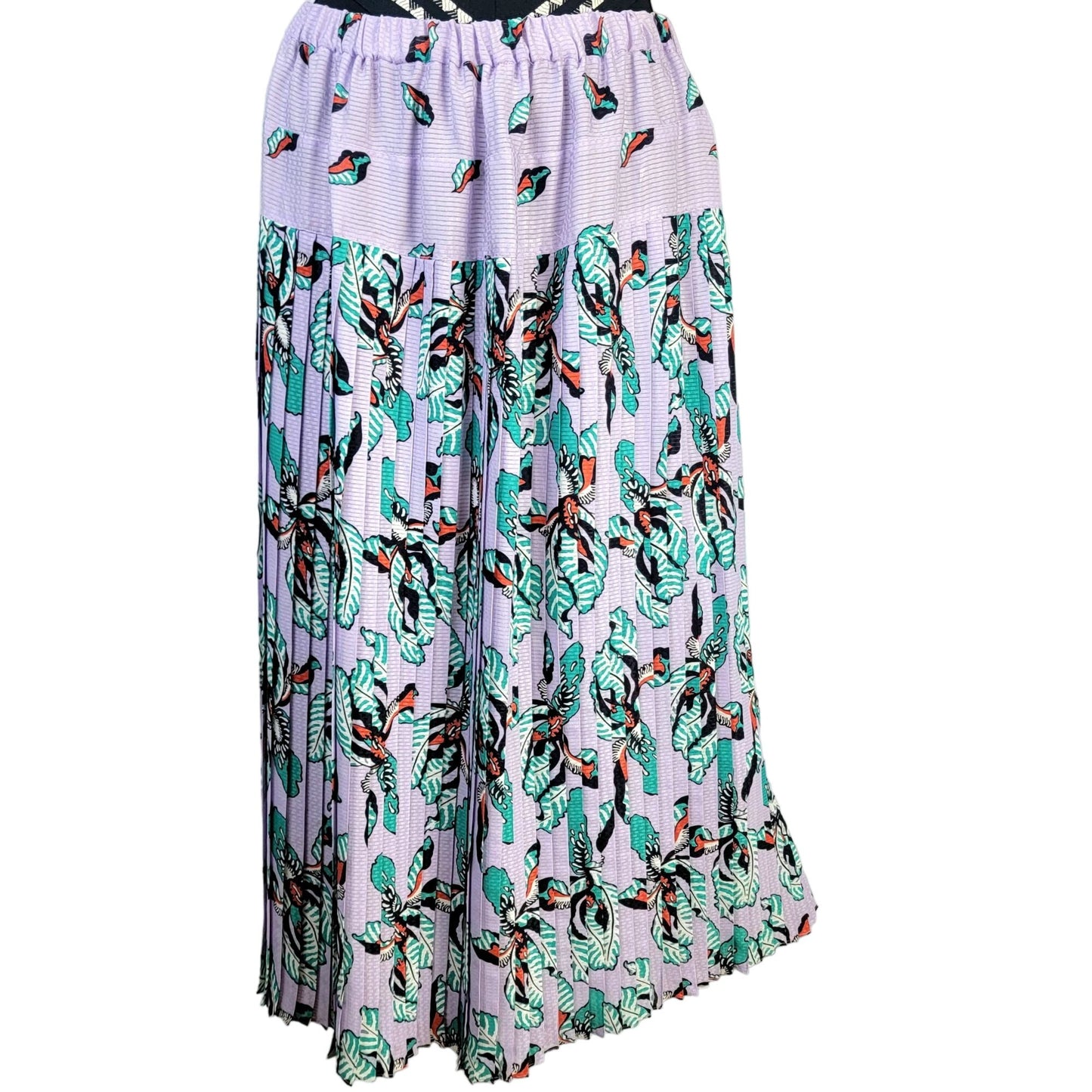 Vintage 80s Pleated Midi Skirt Women Large Purple Orchid Floral