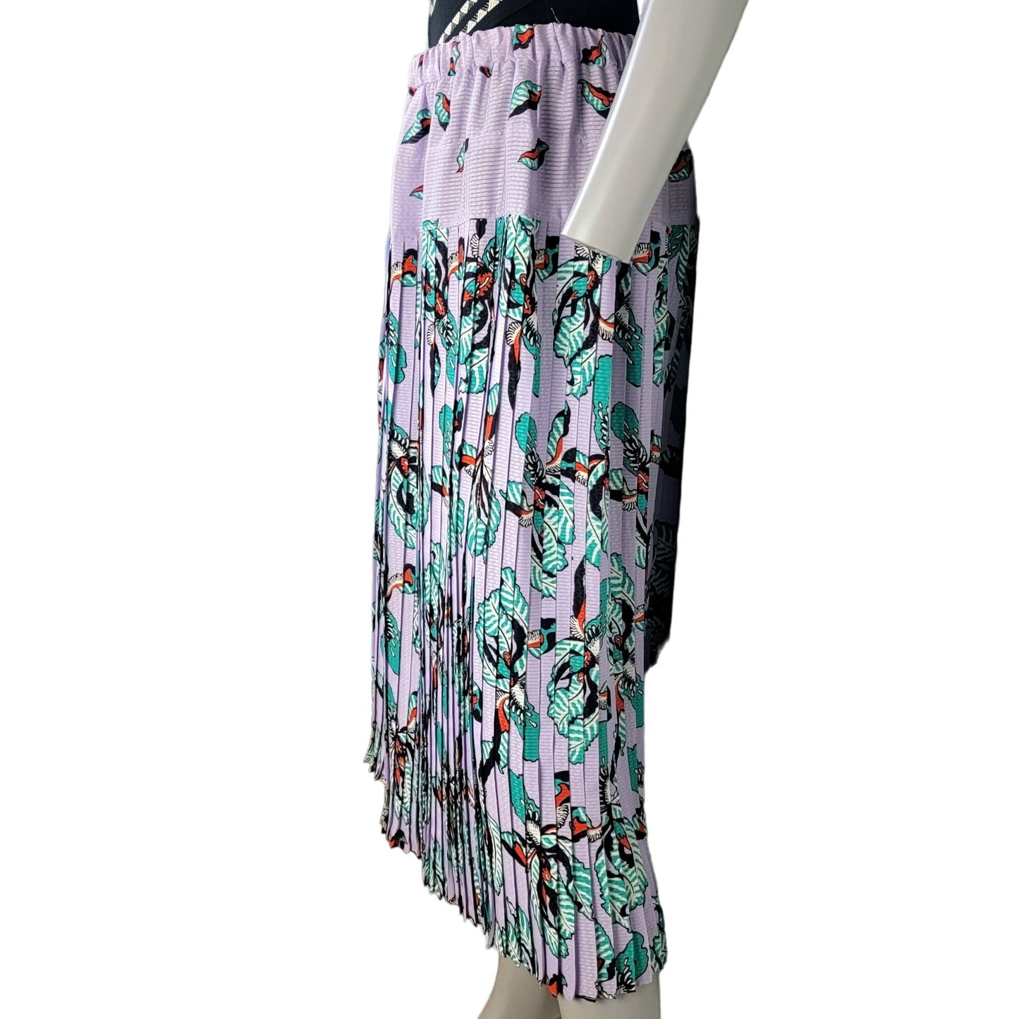 Vintage 80s Pleated Midi Skirt Women Large Purple Orchid Floral