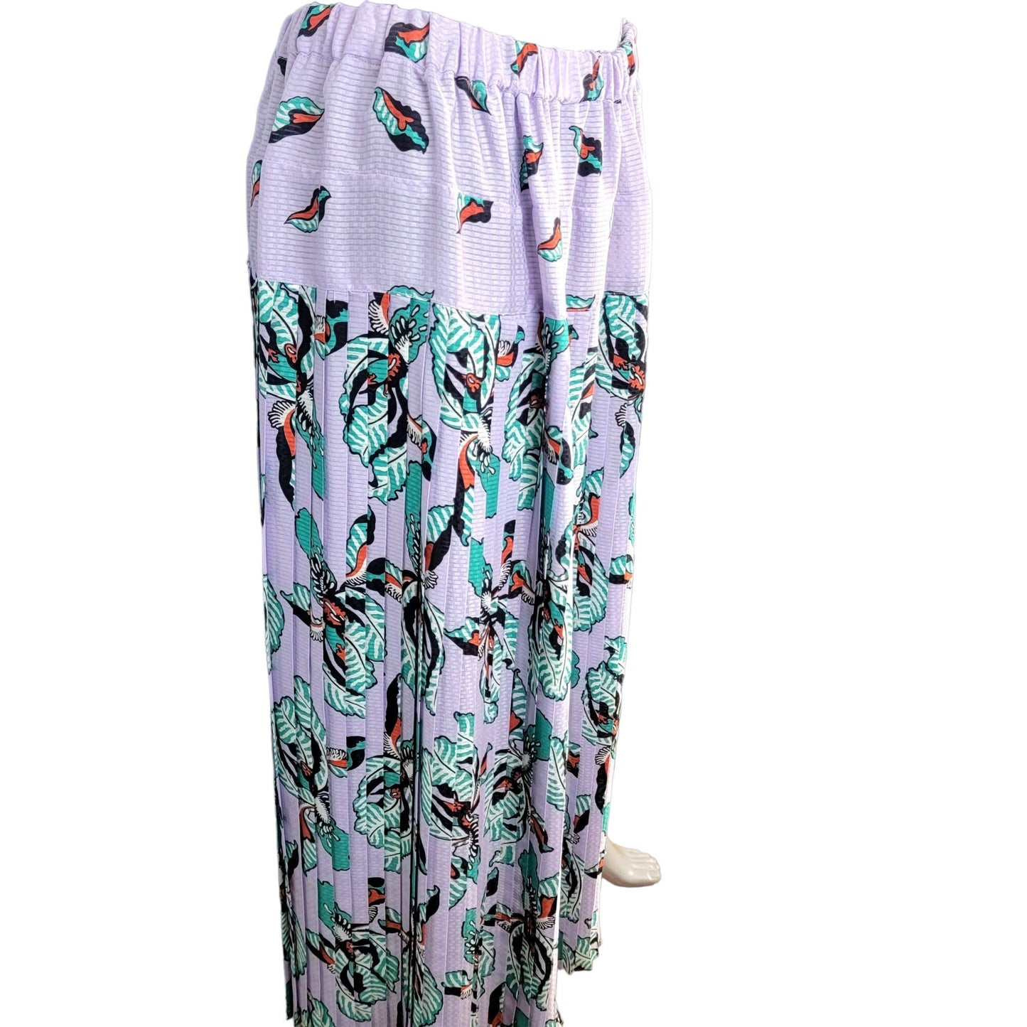 Vintage 80s Pleated Midi Skirt Women Large Purple Orchid Floral