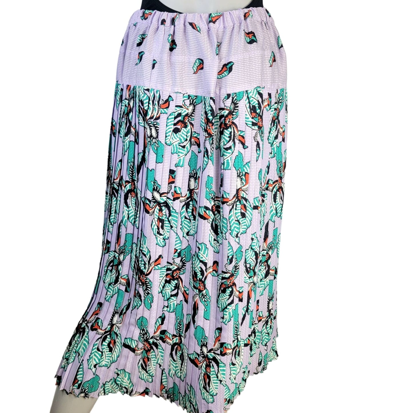 Vintage 80s Pleated Midi Skirt Women Large Purple Orchid Floral