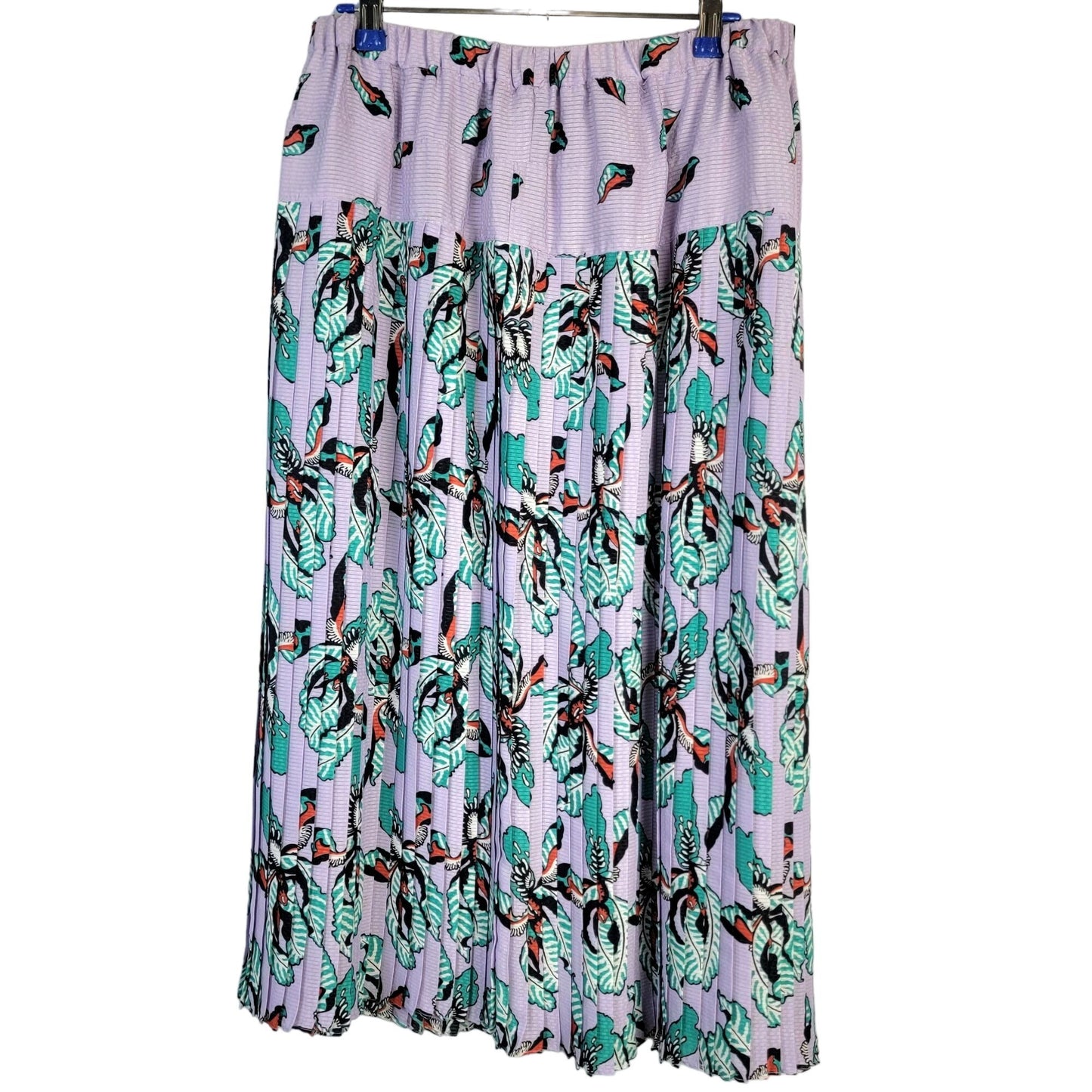 Vintage 80s Pleated Midi Skirt Women Large Purple Orchid Floral