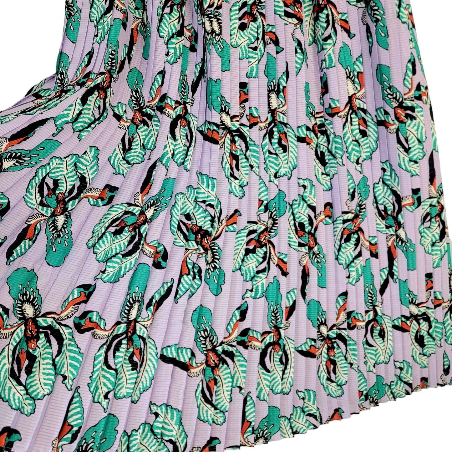 Vintage 80s Pleated Midi Skirt Women Large Purple Orchid Floral