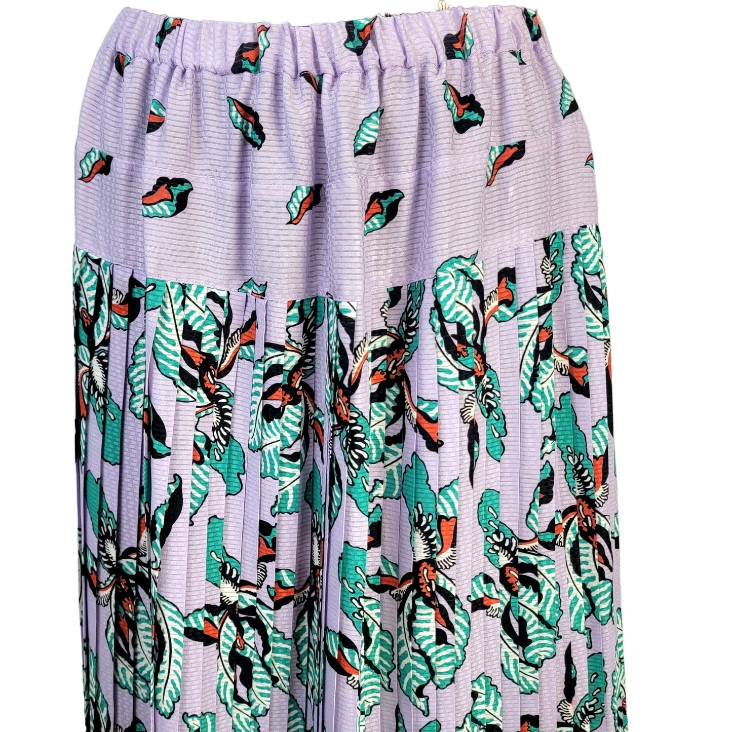 Vintage 80s Pleated Midi Skirt Women Large Purple Orchid Floral