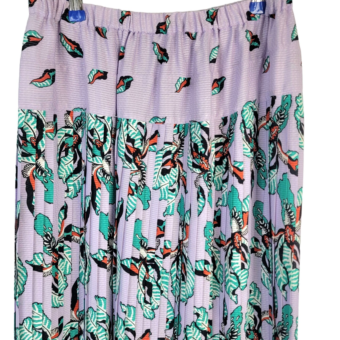 Vintage 80s Pleated Midi Skirt Women Large Purple Orchid Floral