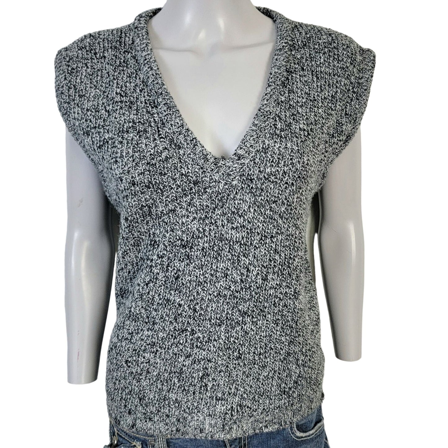 Vintage 80s Retro V-neck Knit Sweater Women XL 14 Gray