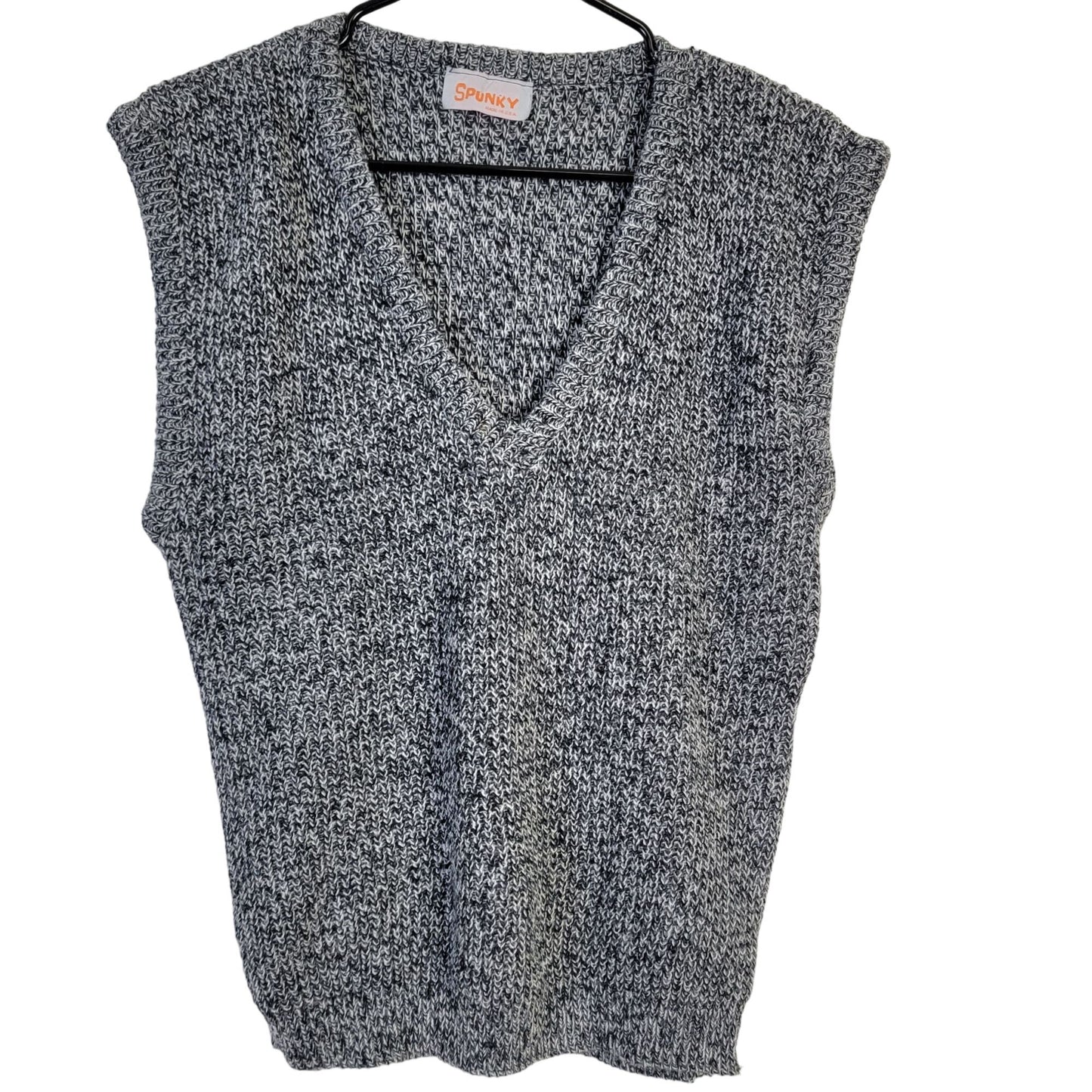 Vintage 80s Retro V-neck Knit Sweater Women XL 14 Gray