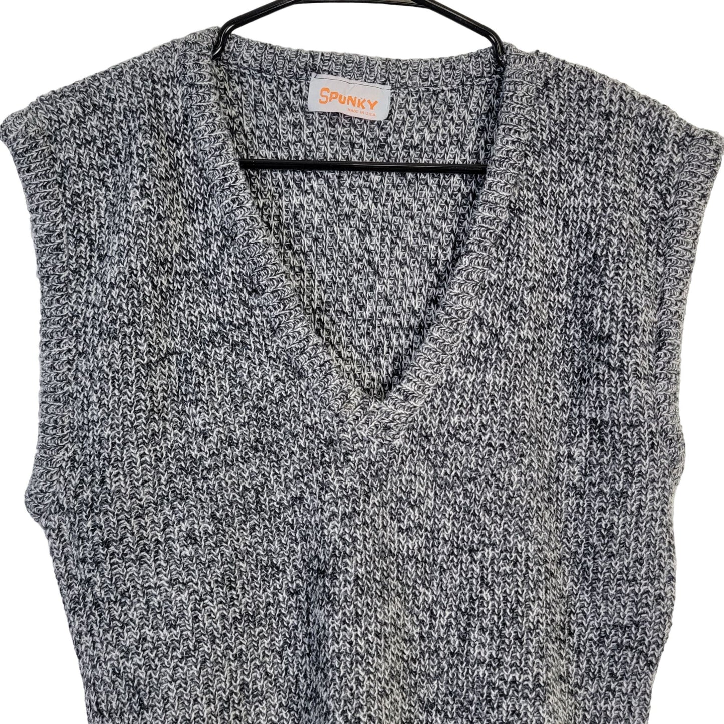 Vintage 80s Retro V-neck Knit Sweater Women XL 14 Gray