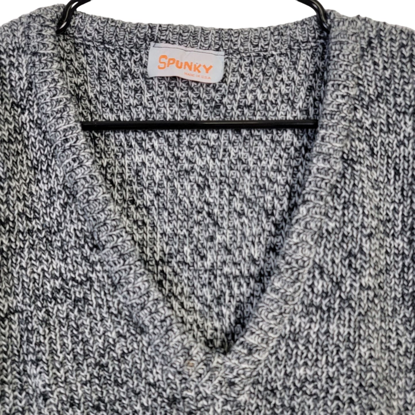 Vintage 80s Retro V-neck Knit Sweater Women XL 14 Gray