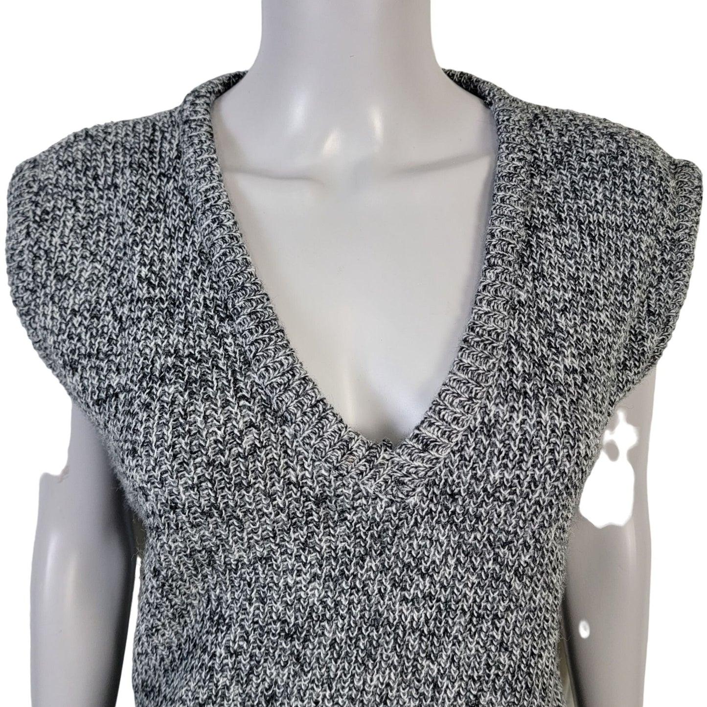 Vintage 80s Retro V-neck Knit Sweater Women XL 14 Gray