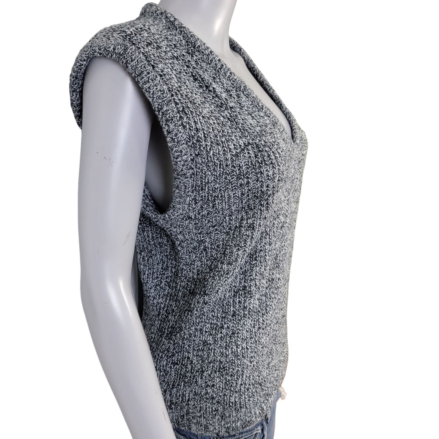 Vintage 80s Retro V-neck Knit Sweater Women XL 14 Gray