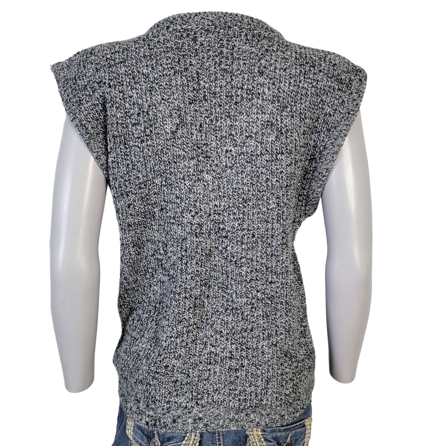 Vintage 80s Retro V-neck Knit Sweater Women XL 14 Gray
