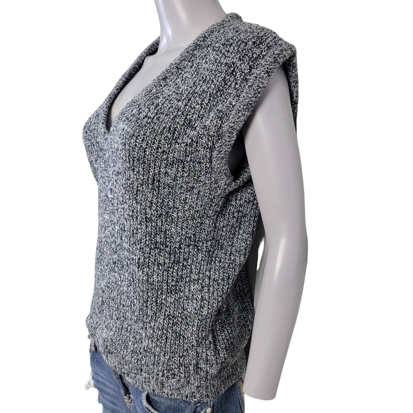 Vintage 80s Retro V-neck Knit Sweater Women XL 14 Gray