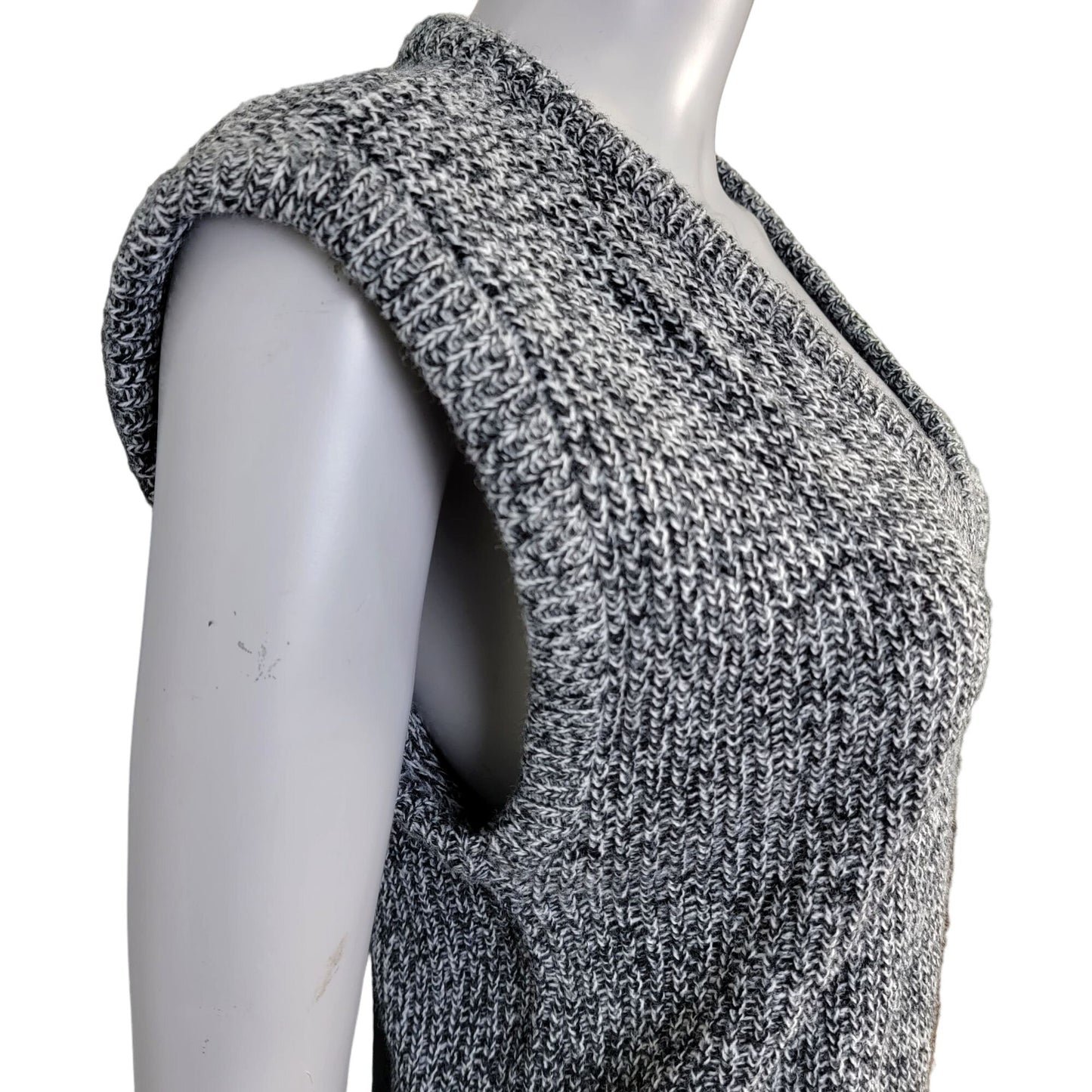 Vintage 80s Retro V-neck Knit Sweater Women XL 14 Gray