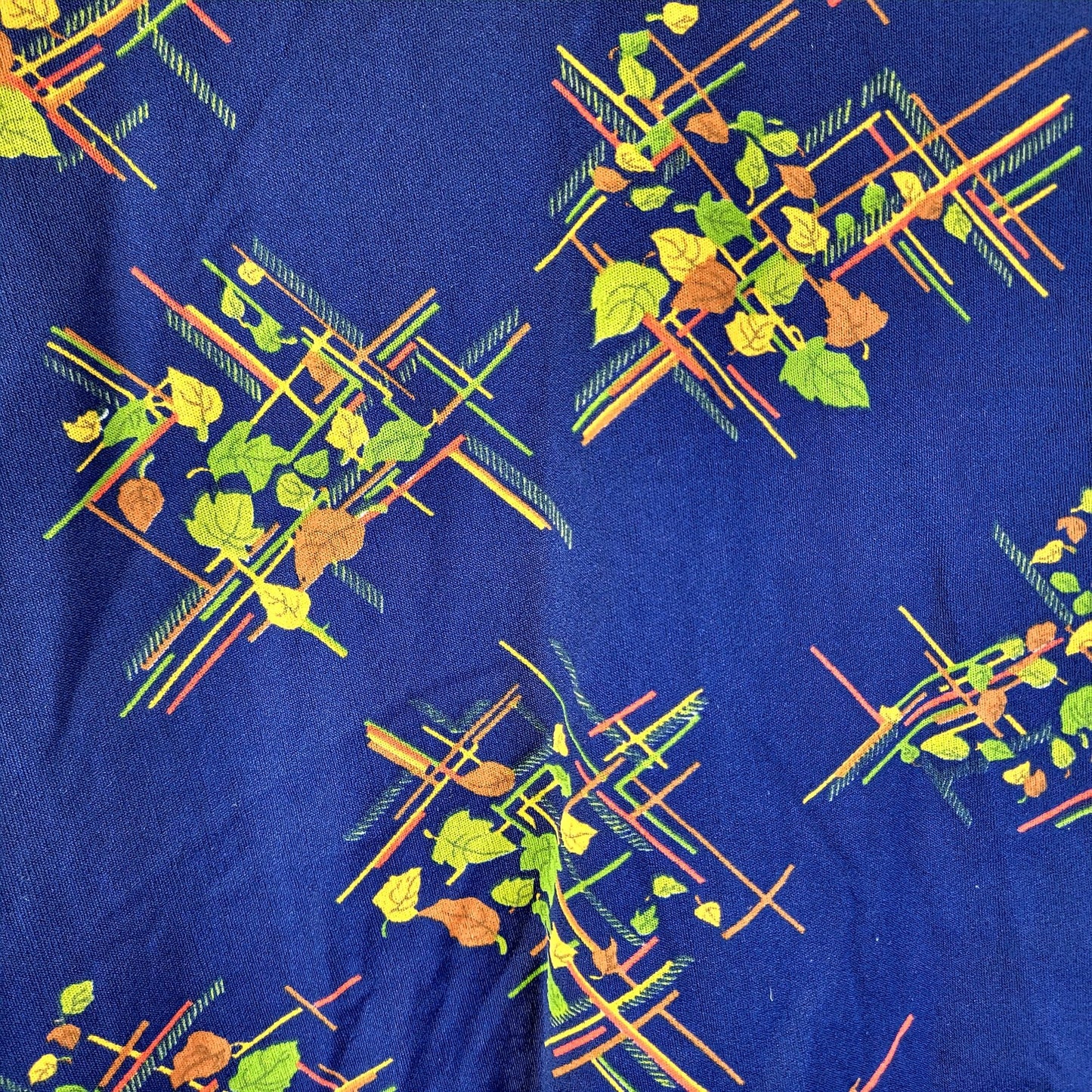 Vintage 70s Floral Blouse Shirt Women Medium Blue Green Point Collar Button Top
