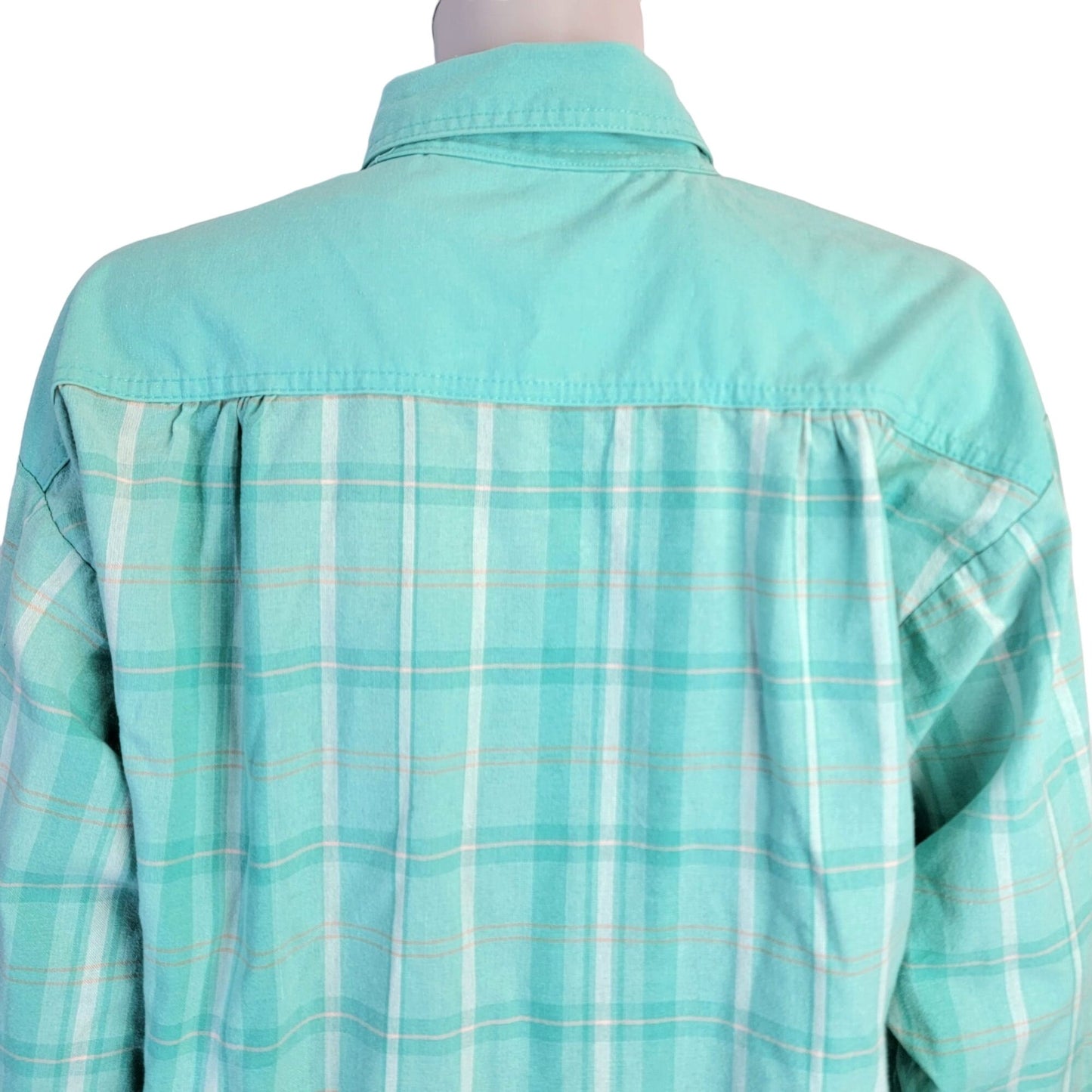 Gitano Vintage 90s Plaid Shirt Women Large Button Collar Top Blue Pink