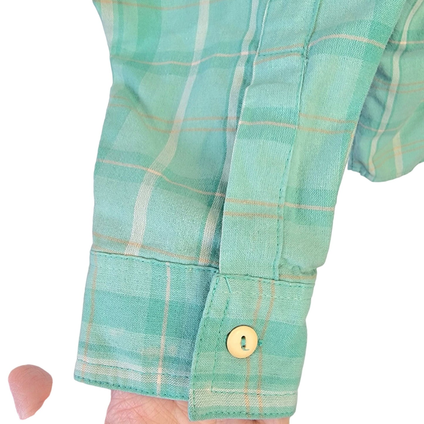 Gitano Vintage 90s Plaid Shirt Women Large Button Collar Top Blue Pink