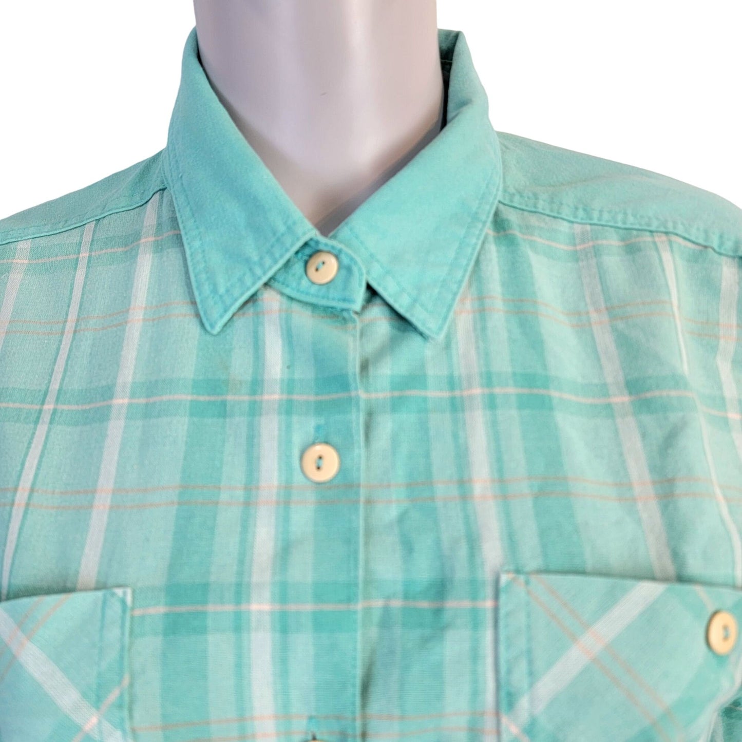Gitano Vintage 90s Plaid Shirt Women Large Button Collar Top Blue Pink