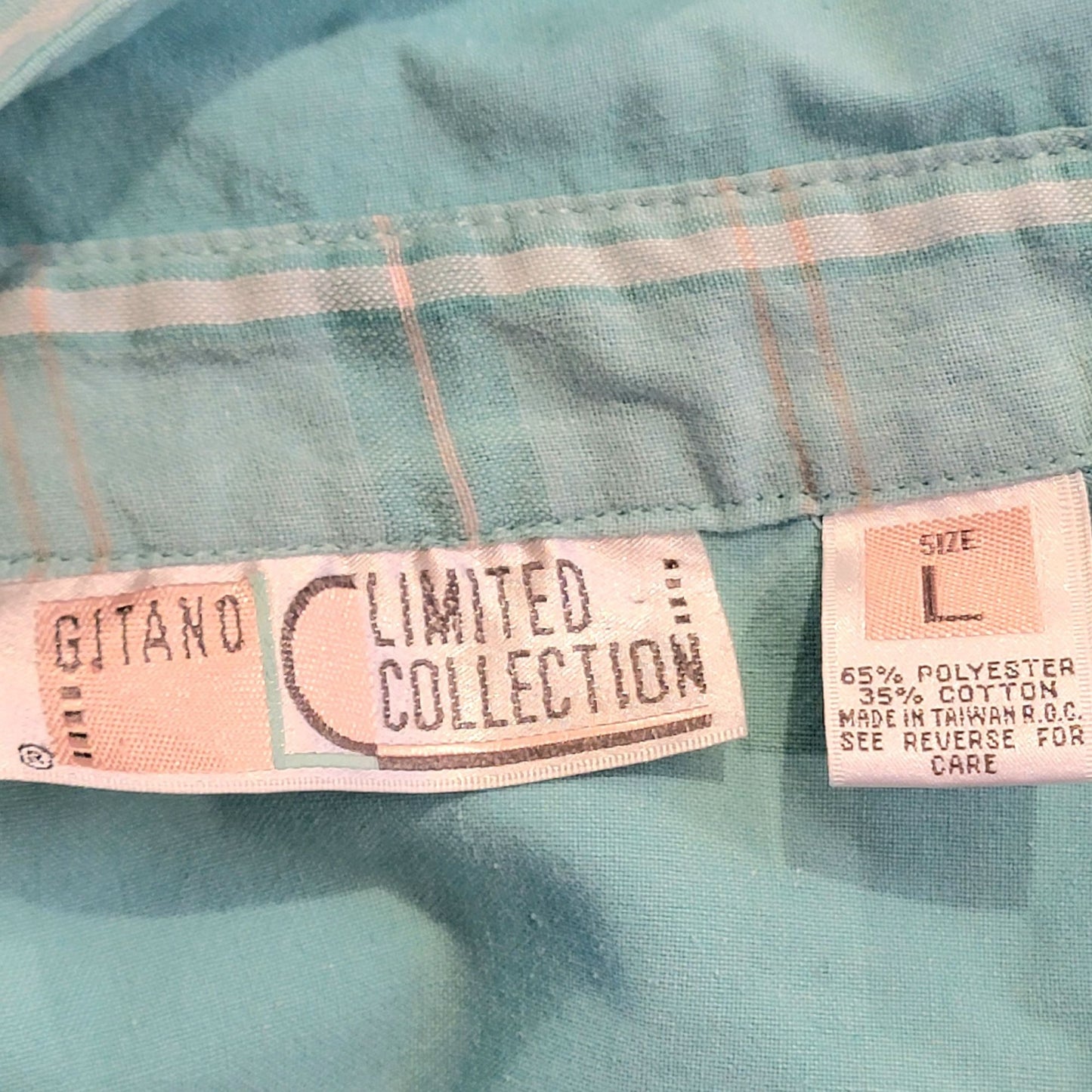 Gitano Vintage 90s Plaid Shirt Women Large Button Collar Top Blue Pink