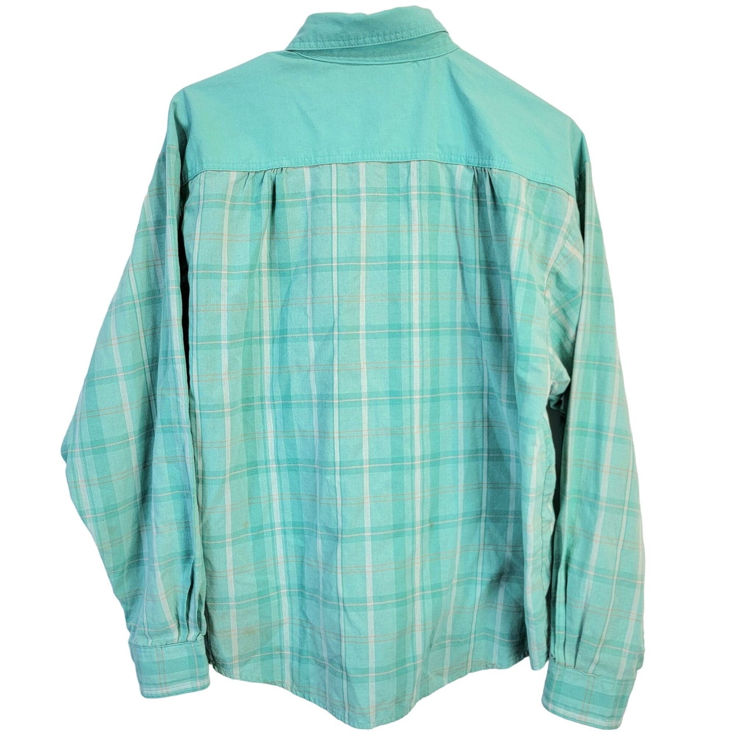Gitano Vintage 90s Plaid Shirt Women Large Button Collar Top Blue Pink