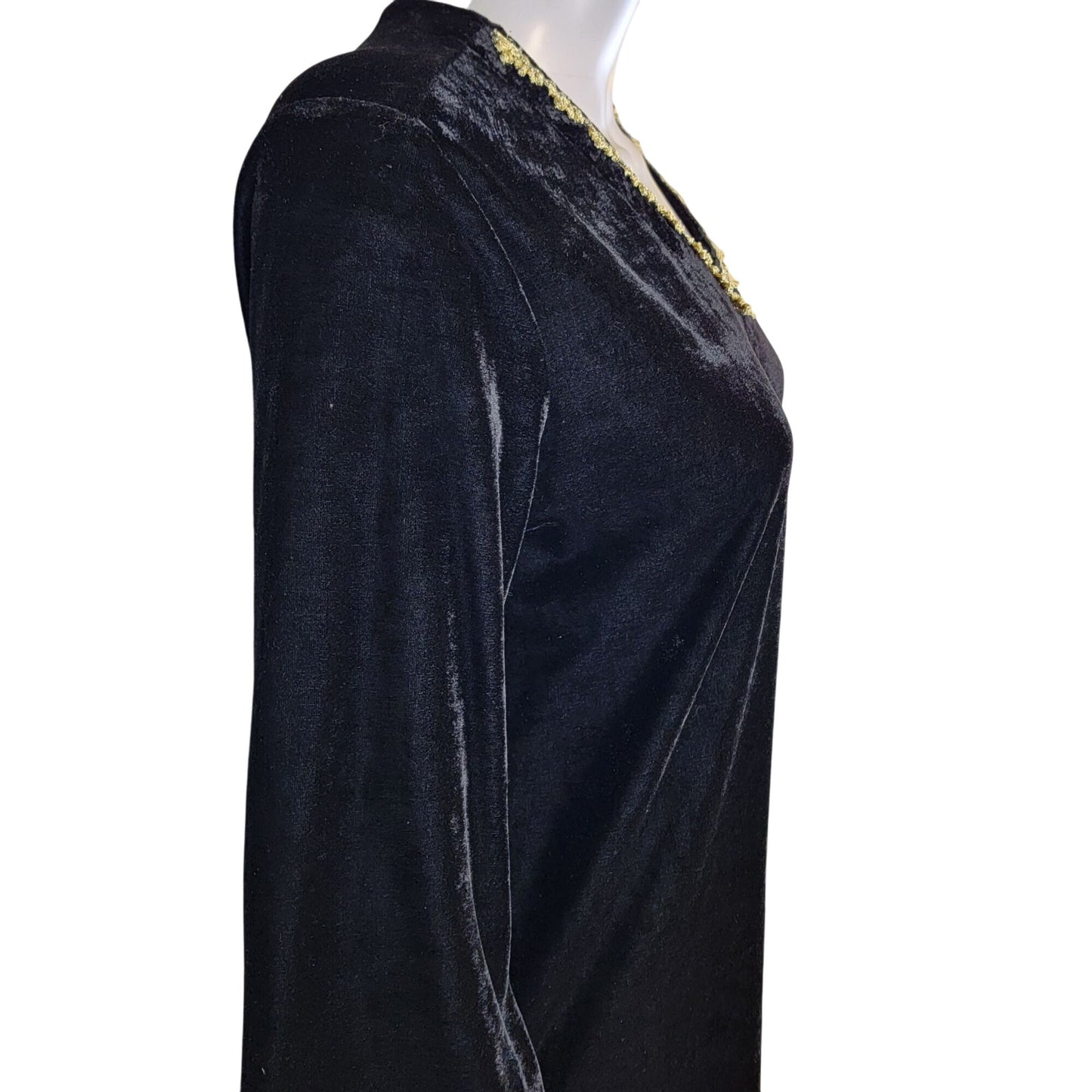 Vintage 90s Black Velvet Shirt Women Medium Gold Silk Blouse Top