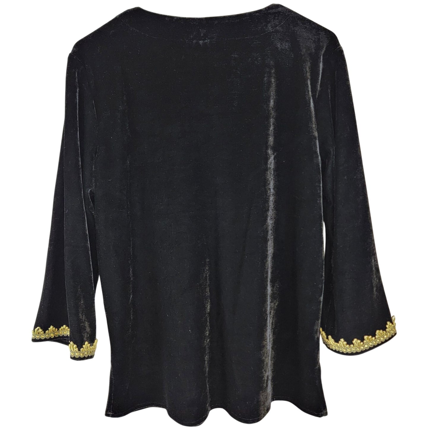 Vintage 90s Black Velvet Shirt Women Medium Gold Silk Blouse Top