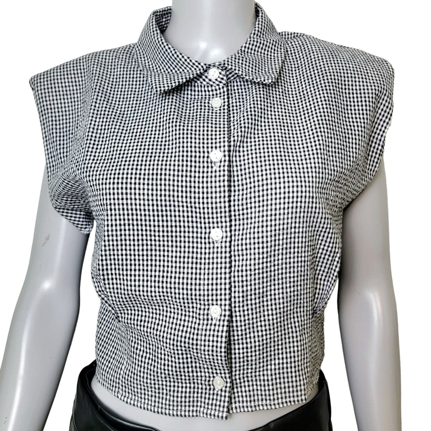 Vintage Y2K Gingham Shirt Women Large Black White