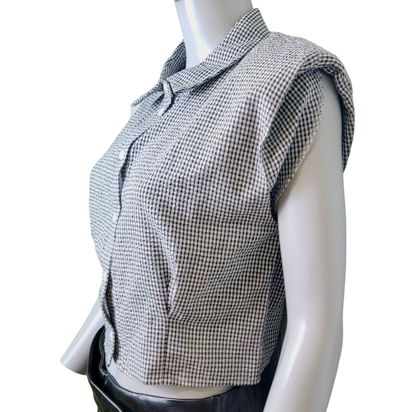 Vintage Y2K Gingham Shirt Women Large Black White