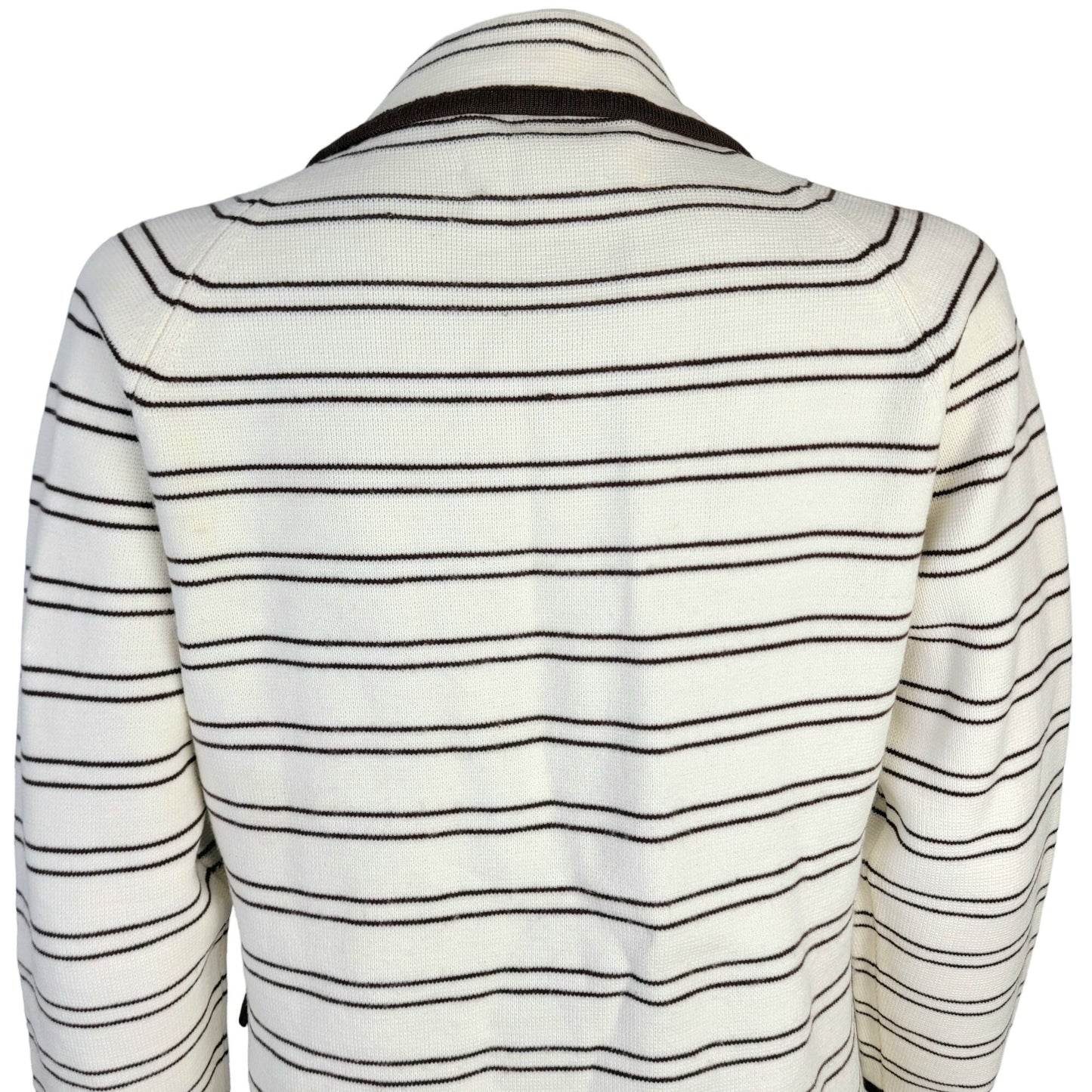 Vintage 70s Stripe Cardigan Sweater Women Medium Blazer Jacket Cream Brown