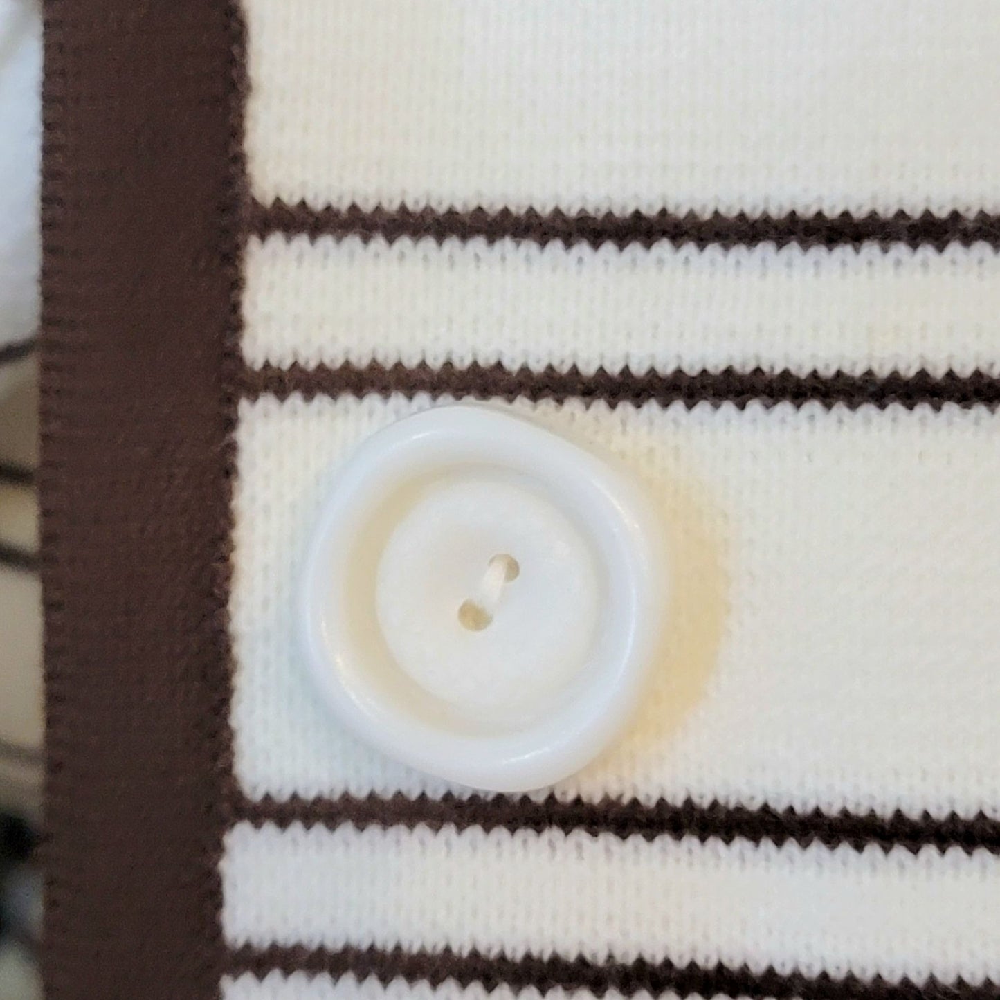 Vintage 70s Stripe Cardigan Sweater Women Medium Blazer Jacket Cream Brown