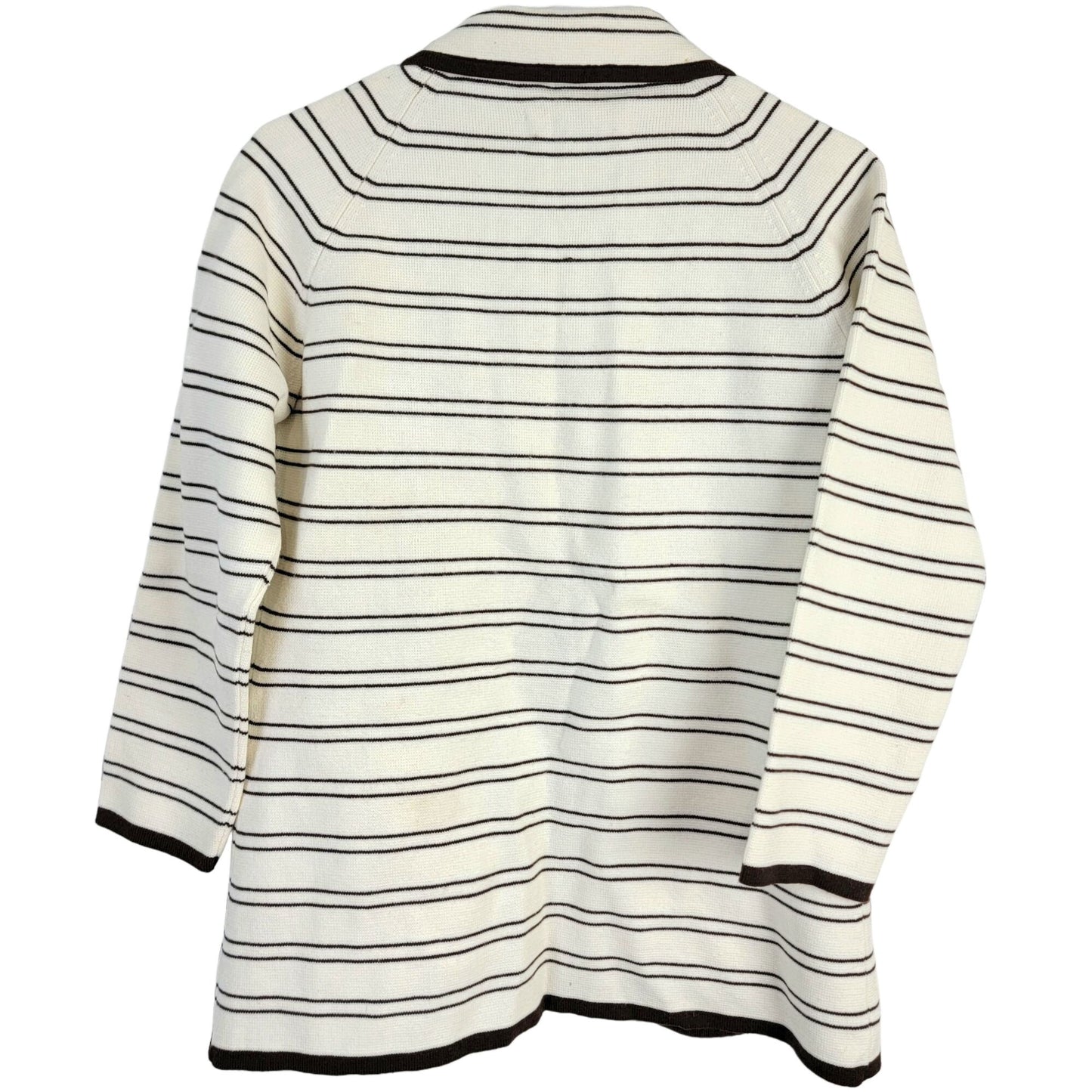 Vintage 70s Stripe Cardigan Sweater Women Medium Blazer Jacket Cream Brown