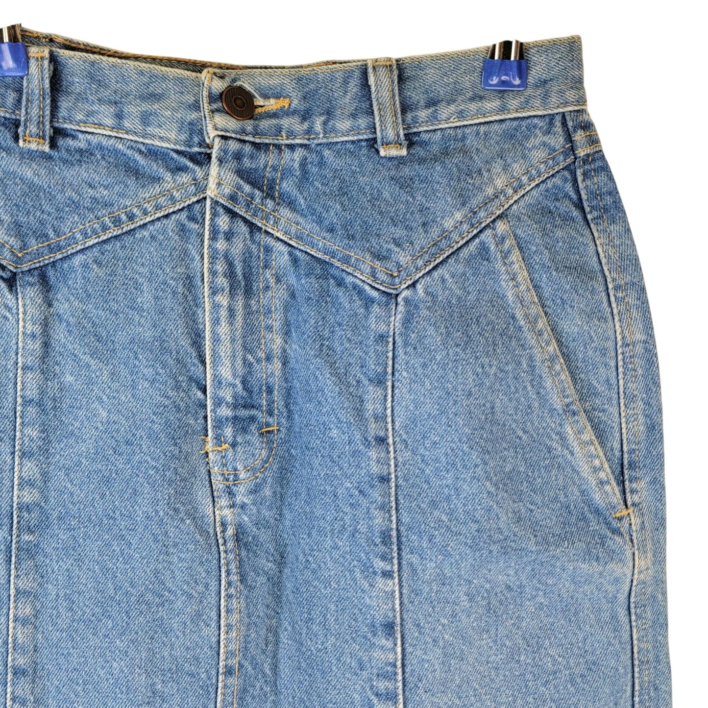 Vintage 80s Denim Mini Skirt Women Small 4 Light Wash Casual High Rise Blue Jean