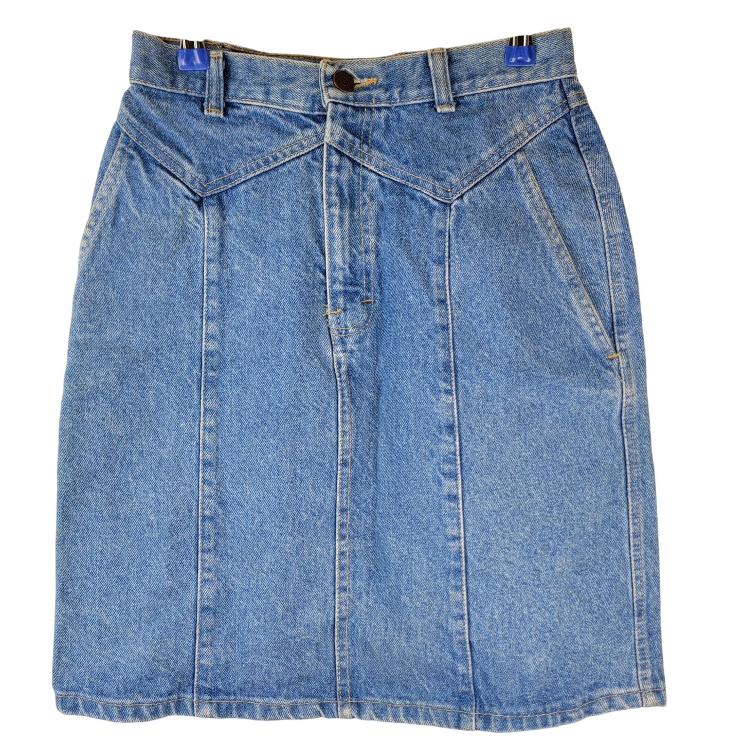 Vintage 80s Denim Mini Skirt Women Small 4 Light Wash Casual High Rise Blue Jean