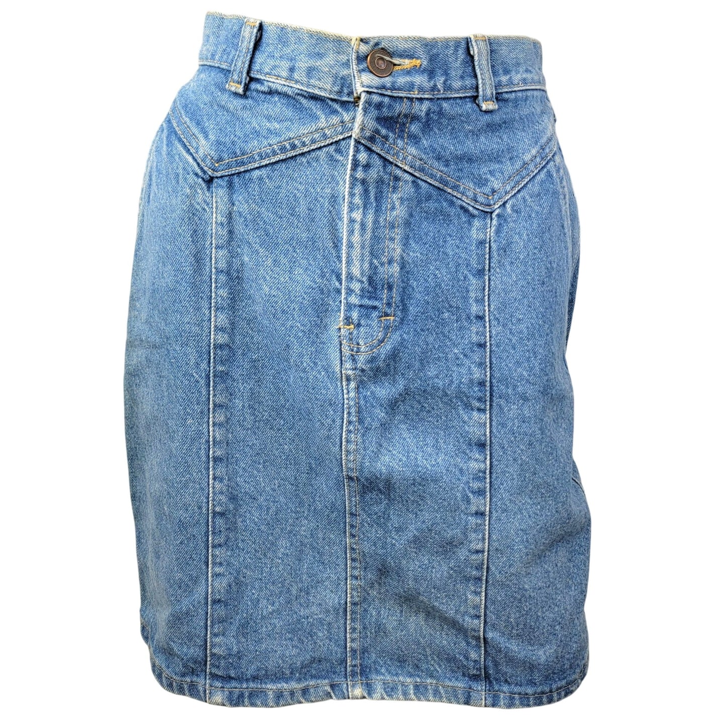 Vintage 80s Denim Mini Skirt Women Small 4 Light Wash Casual High Rise Blue Jean