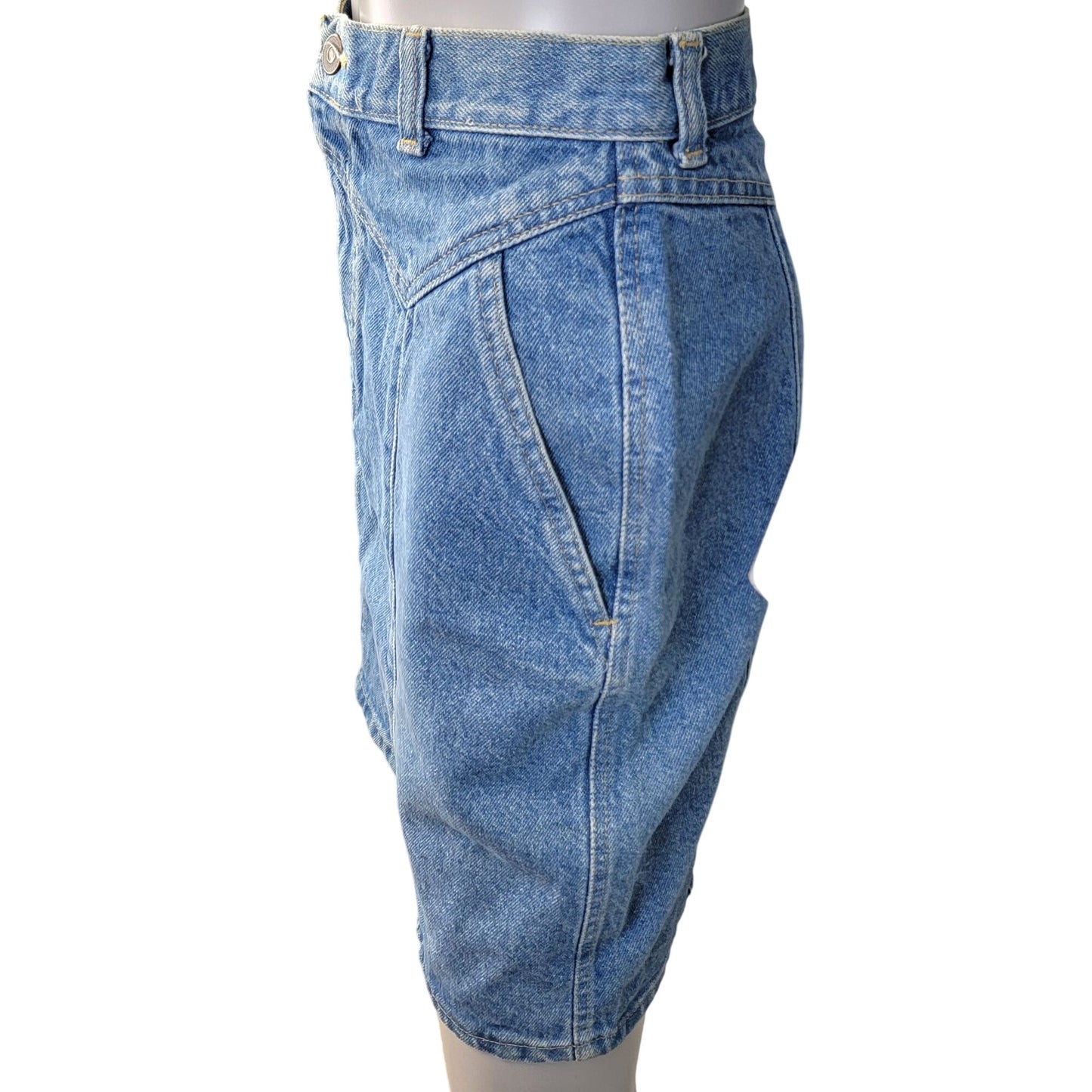 Vintage 80s Denim Mini Skirt Women Small 4 Light Wash Casual High Rise Blue Jean