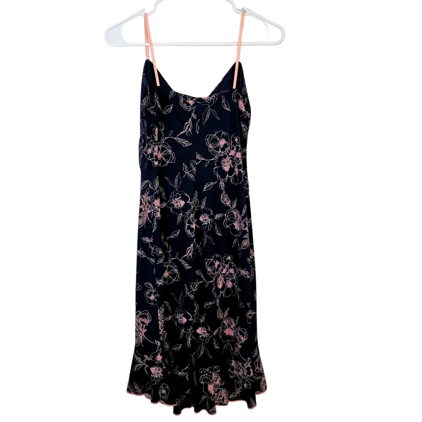 Vintage 90s Floral Dress Women Medium 8 Ruffle Knee Length Black Pink New