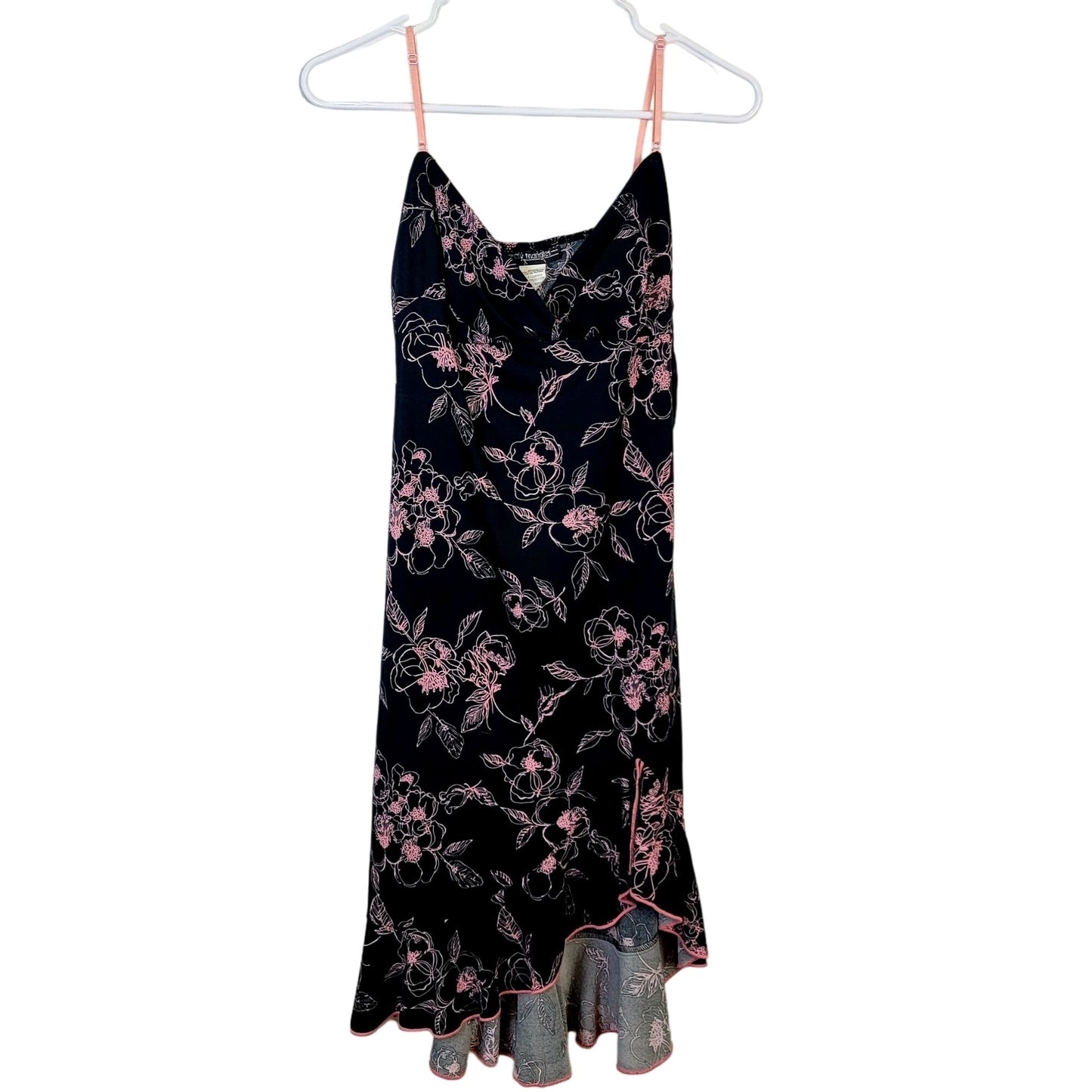 Vintage 90s Floral Dress Women Medium 8 Ruffle Knee Length Black Pink New