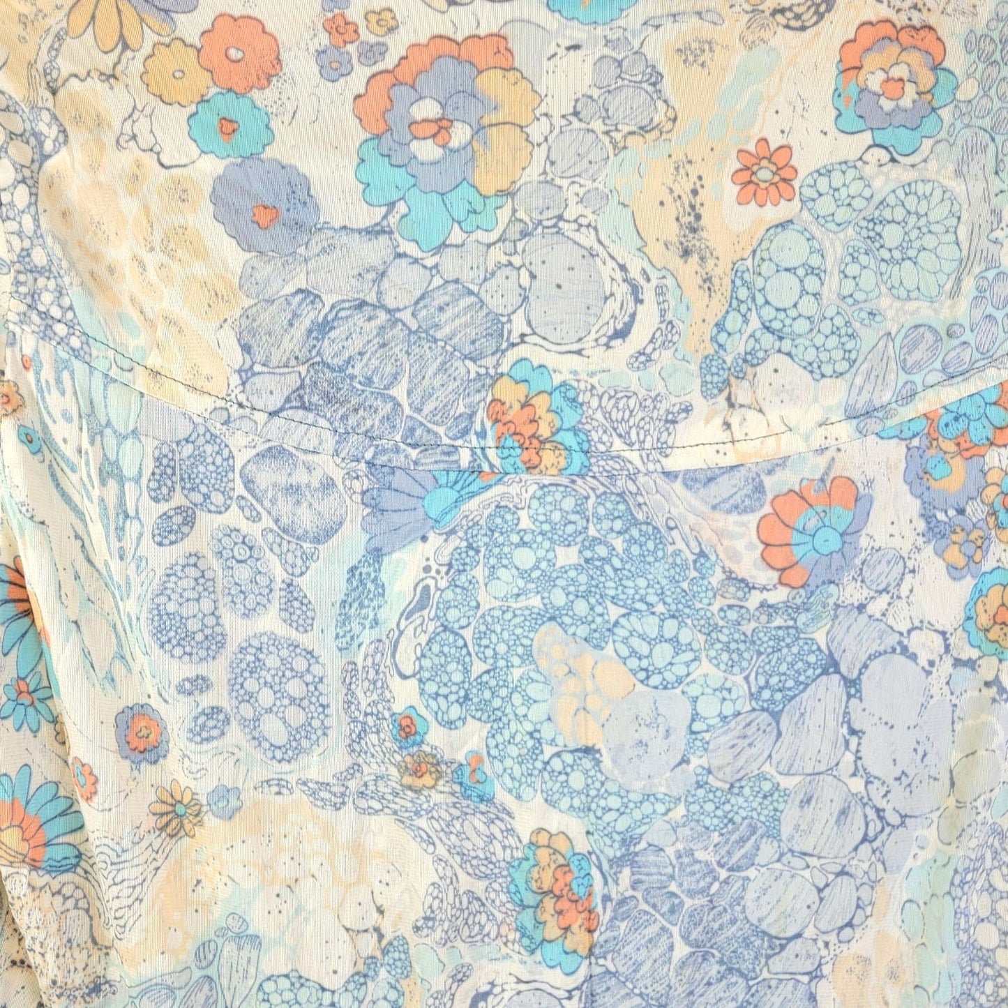 Vintage 70s Nylon Shirt Dress Women Medium Blue Floral Knee Length