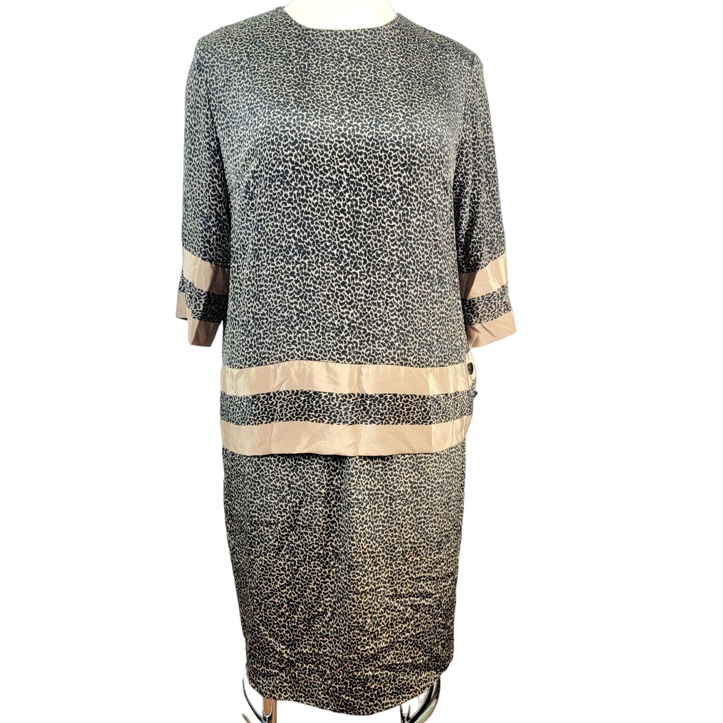 Vintage 70s Animal Print Set Women Plus 22 Black Gold Blouse Top Skirt