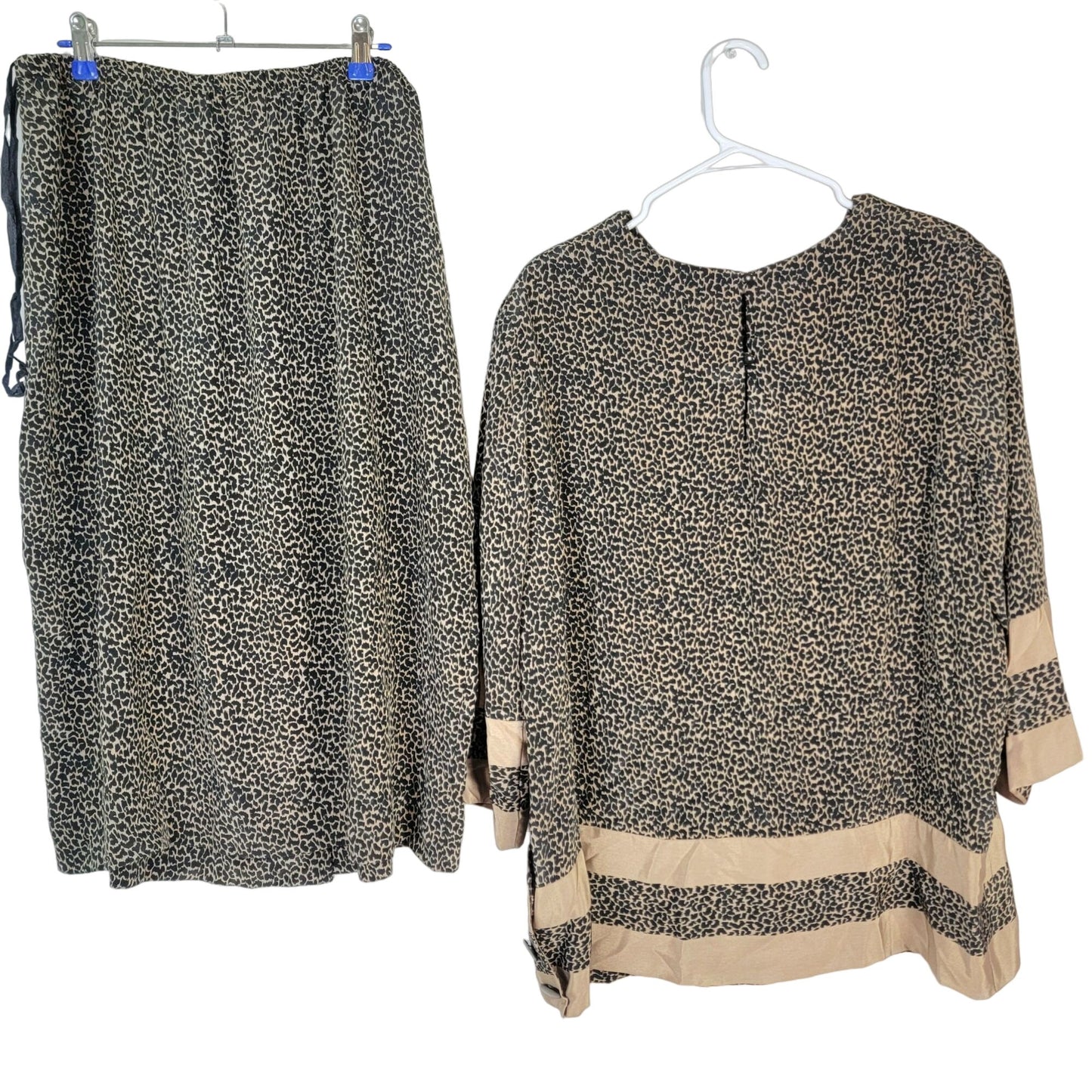 Vintage 70s Animal Print Set Women Plus 22 Black Gold Blouse Top Skirt