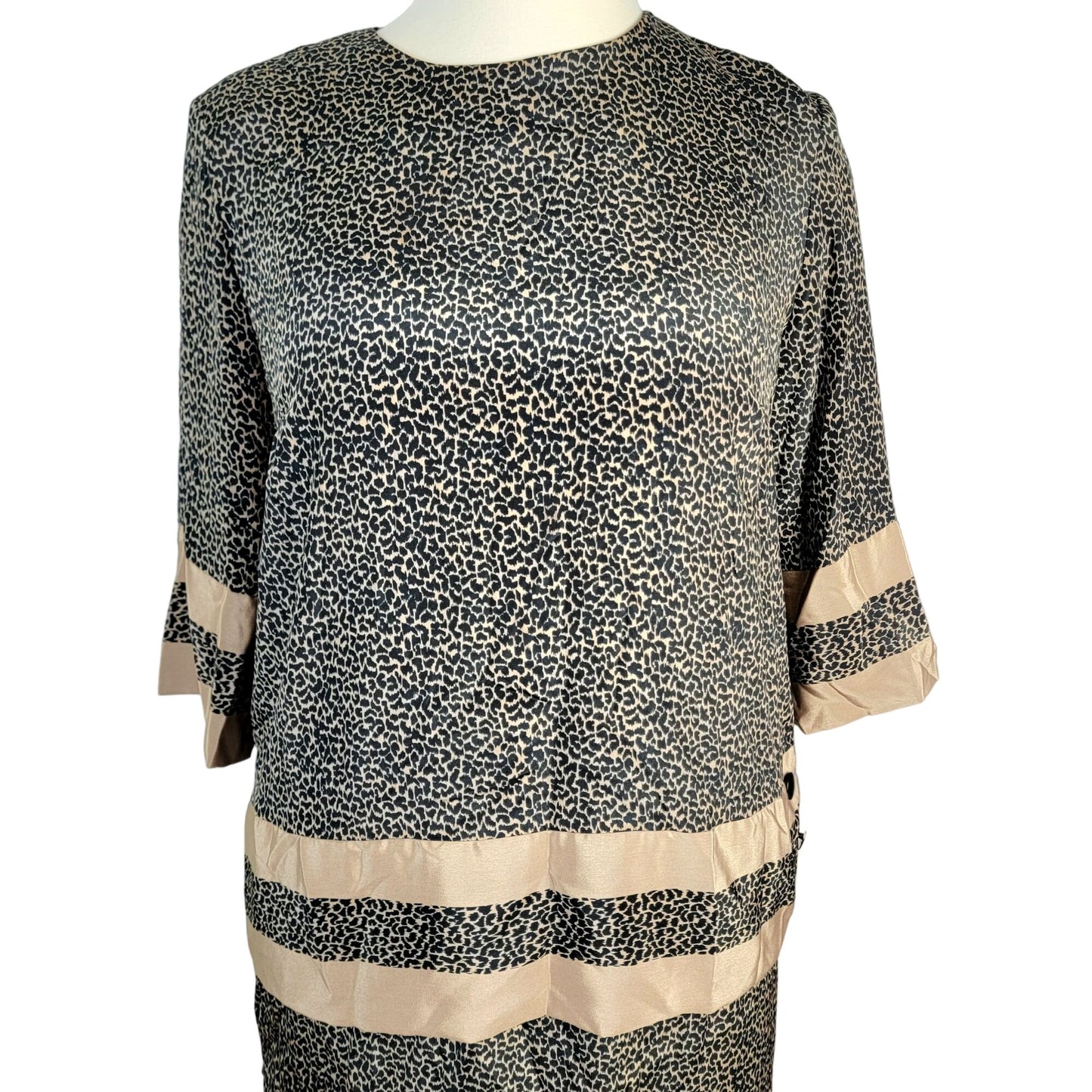 Vintage 70s Animal Print Set Women Plus 22 Black Gold Blouse Top Skirt