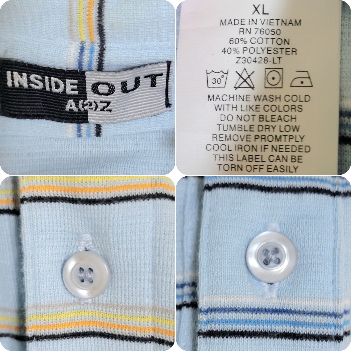 Vintage 90s Reversible Stripe Polo Shirt Men XL Button Top Preppy Formal Spring