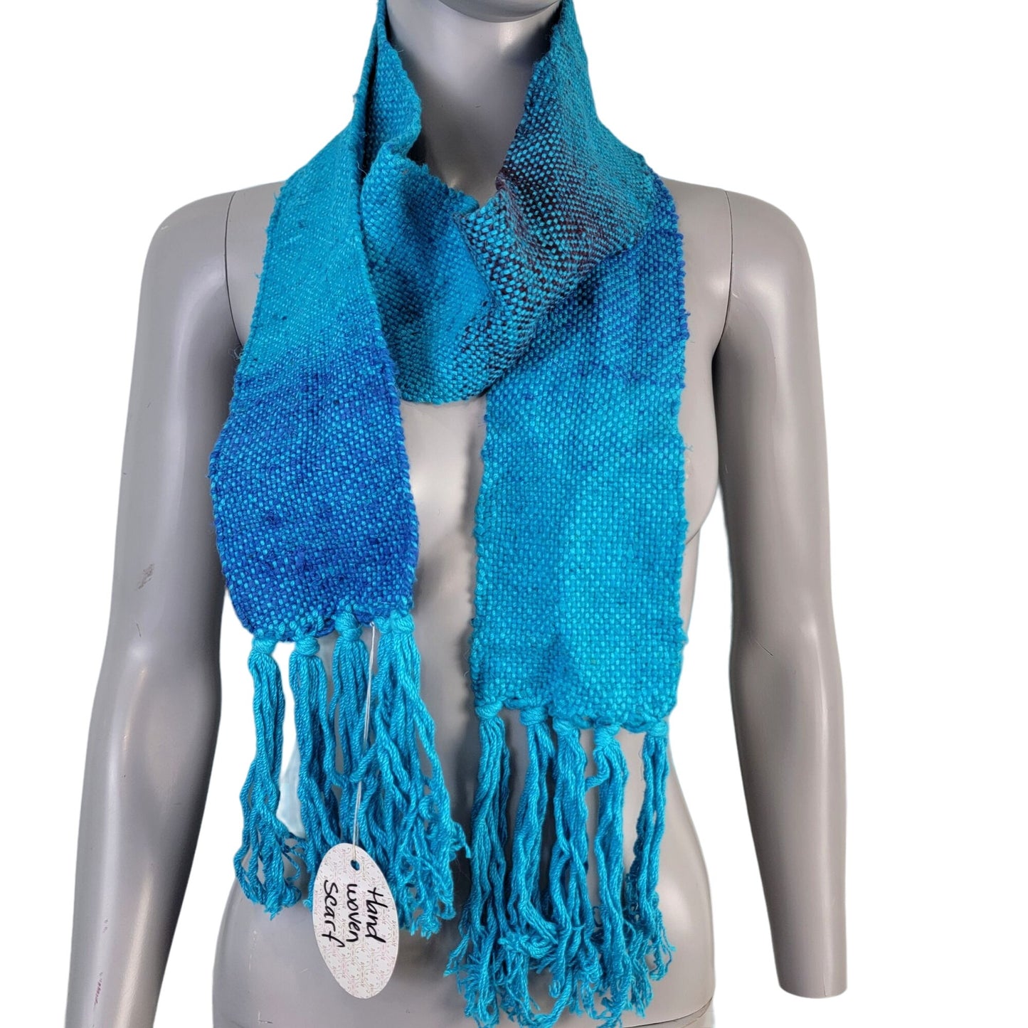 Blue Ombre Knit Scarf Women Men Winter Accessories New Handmade
