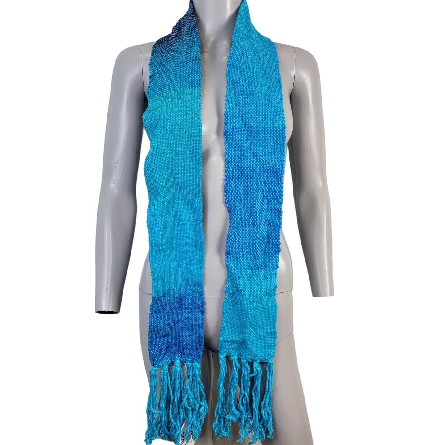 Blue Ombre Knit Scarf Women Men Winter Accessories New Handmade
