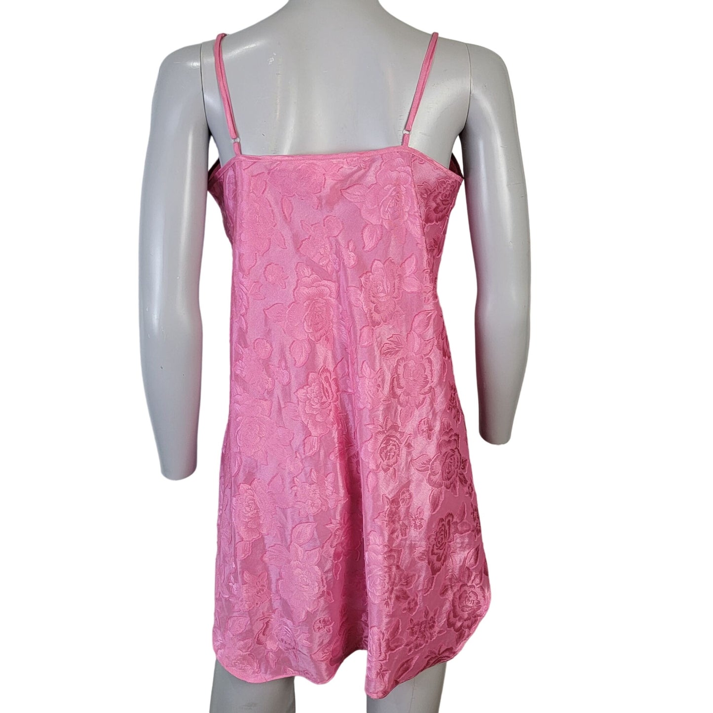 Vintage 90s Satin Lingerie Women Medium Pink Floral Slip Dress Nightgown