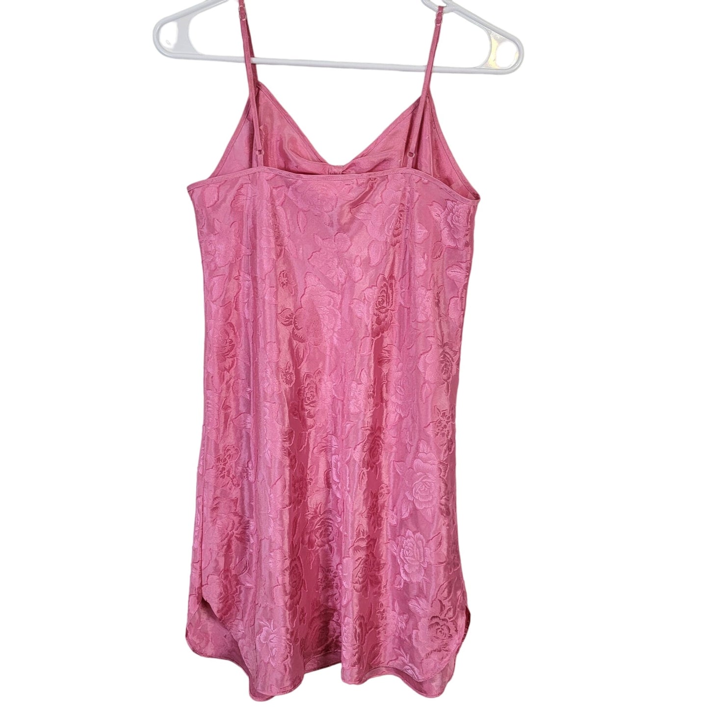Vintage 90s Satin Lingerie Women Medium Pink Floral Slip Dress Nightgown