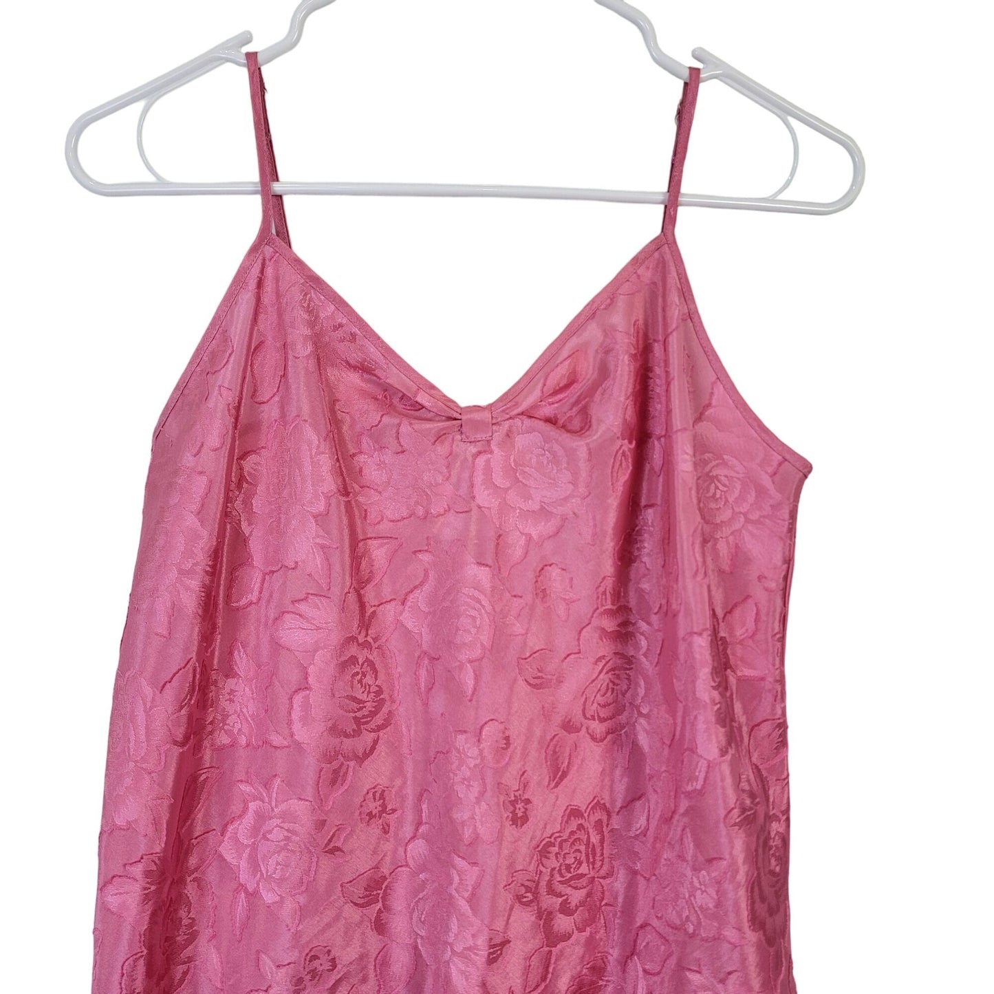 Vintage 90s Satin Lingerie Women Medium Pink Floral Slip Dress Nightgown