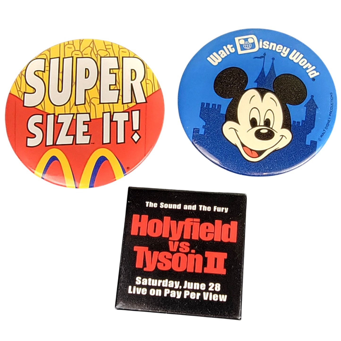 Vintage Button Pins 90s McDonald's Holyfield vs Tyson II 80s Walt Disney World